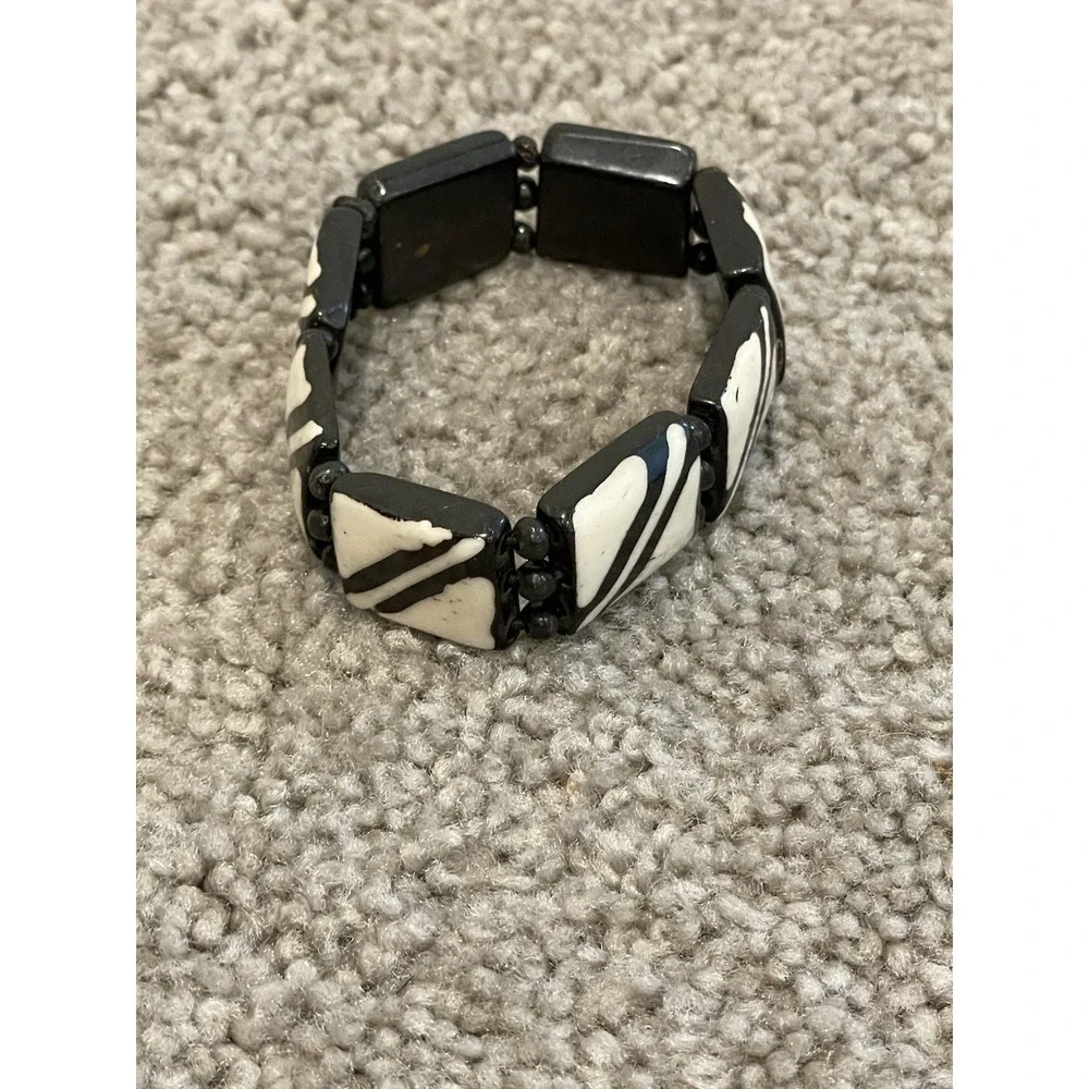 Black & White Acrylic slab‎ Stretch Bangle Bracelet f